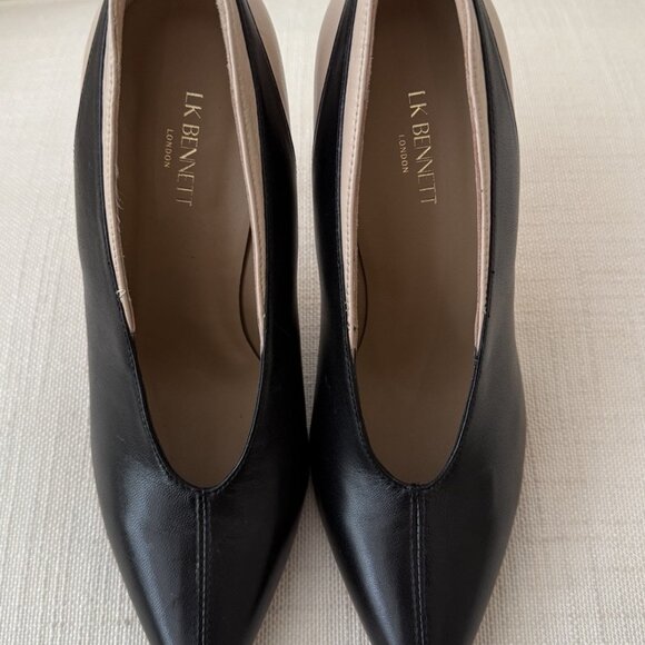 L K Bennett Quinny Black & Nude Leather V Neck Pointy Heels - Picture 4 of 5